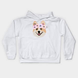 Cute Corgi with crown of flowers Kids Hoodie